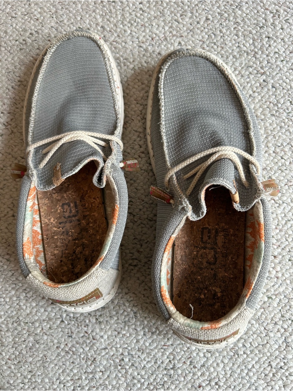 Hey Dude Gray Canvas Boat Shoes with Cream Laces